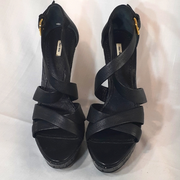 Miu Miu black leather platform heels size 38.5 size 8.5 - Picture 4 of 11